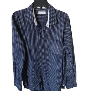 Hickey Freeman Dark Blue Polka Dot Shirt